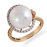 Женское золотое кольцо с бриллиантами и культив. жемчугом, 1667782