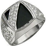 Чоловіче срібний перстень з оніксами і куб. цирконіями, 1619655