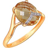 Женское золотое кольцо с куб. циркониями и цитрином, 1617096