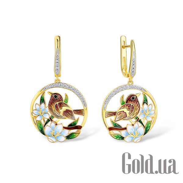 

Серьги с подвесками Lurie Jewelry, Серебряные серьги со шпинелью, куб. циркониями и эмалью в позолоте