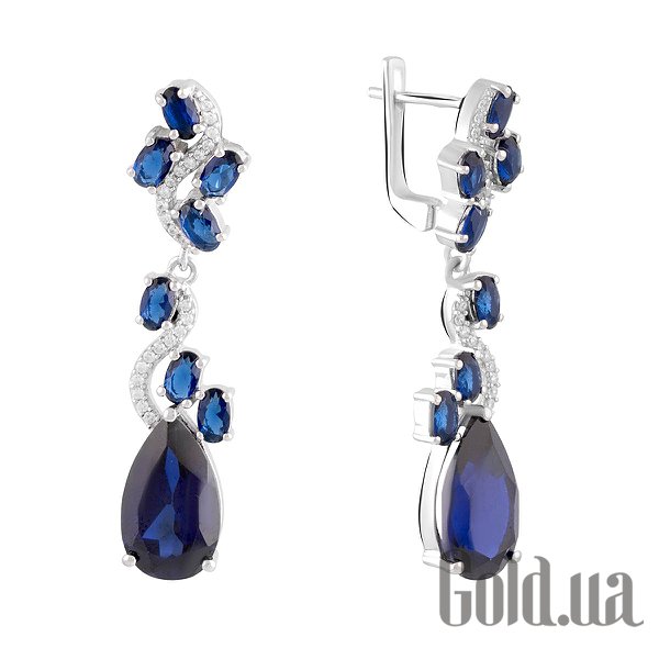 

Серьги с подвесками Fresh Jewelry, Серебряные серьги с куб. циркониями и синт. сапфирами