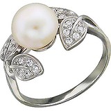 Женское серебряное кольцо с культив. жемчугом и куб. циркониями, 1614793