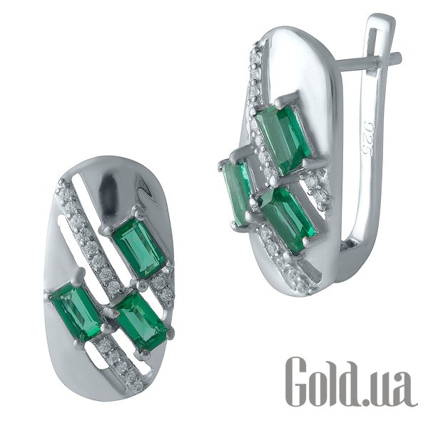 

Серьги Fresh Jewelry, Серебряные серьги с синт. изумрудами и куб. циркониями