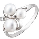 Женское серебряное кольцо с культив. жемчугом и куб. цирконием, 1611978