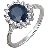 Женское серебряное кольцо с куб. циркониями и сапфиром, 1616330