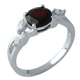 Женское серебряное кольцо с гранатом и куб. циркониями
