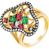 Женское золотое кольцо с бриллиантами, изумрудами и рубинами, 1669834