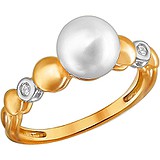 Женское золотое кольцо с культив. жемчугом и куб. циркониями, 1638859
