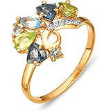 Женское золотое кольцо с топазами, хризолитами и куб. циркониями, 1652683