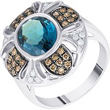 Женское золотое кольцо с бриллиантами и топазом, 1669835