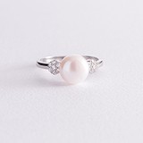 Женское серебряное кольцо с куб. циркониями и культив. жемчугом, 1796556