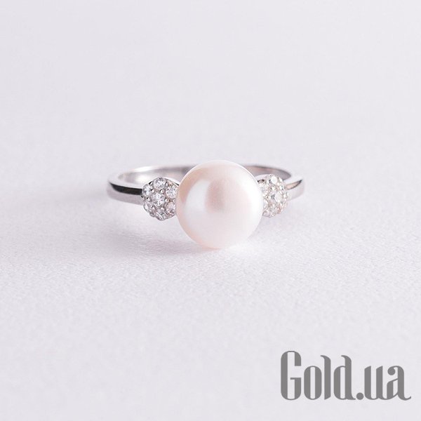 

Женские кольца Украина, Женское серебряное кольцо с куб. циркониями и культив. жемчугом, 16.5