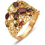 Женское золотое кольцо с цитринами, раухтопазами, гранатами и хризолитами, 1650125
