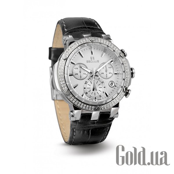 

Швейцарские часы Seculus, Sultana 1682.2.503 white, ss with stones, black leather