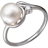 Женское серебряное кольцо с куб. цирконием и культив. жемчугом, 1625806