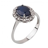 Жіноча золота каблучка з діамантами та сапфіром