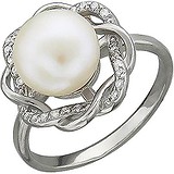 Женское серебряное кольцо с культив. жемчугом и куб. циркониями, 1614799