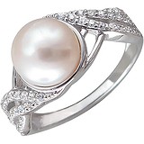 Женское серебряное кольцо с куб. циркониями и культив. жемчугом, 1625807