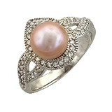 Женское серебряное кольцо с куб. циркониями и культив. жемчугом, 1635535