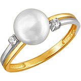 Женское золотое кольцо с культив. жемчугом и куб. циркониями, 1638863