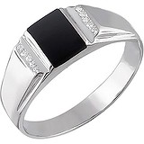 Мужское серебряное кольцо с куб. циркониями и ониксом, 1604048