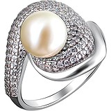 Женское серебряное кольцо с куб. циркониями и культив. жемчугом, 1622480
