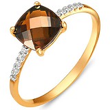 Женское золотое кольцо с раухтопазом и куб. циркониями, 1652688