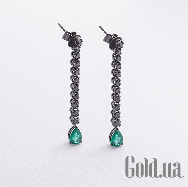 

Серьги с подвесками Украина, Золотые серьги с бриллиантами и изумрудами