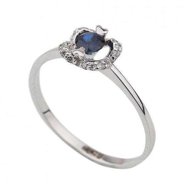 Жіноча золота каблучка з діамантами та сапфіром