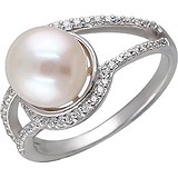 Женское серебряное кольцо с куб. циркониями и культив. жемчугом, 1625809