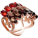 Женское золотое кольцо с гранатами, раухтопазами и бриллиантами, 1673425