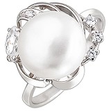 Женское серебряное кольцо с культив. жемчугом и куб. циркониями, 1638866