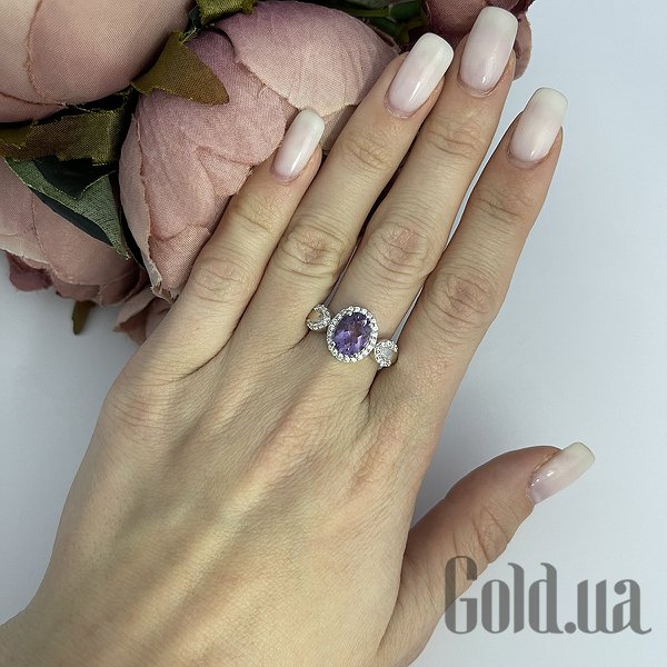 Каблучка Fresh Jewelry Жіноча срібна каблучка з куб. цирконіями та аметистом, 17.5