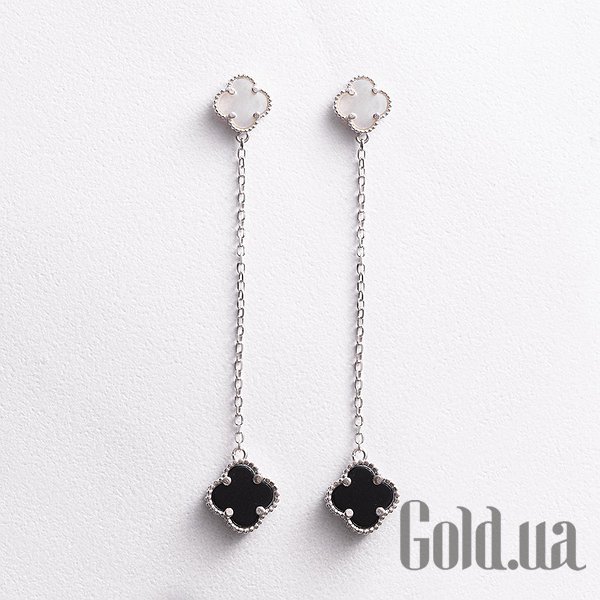 

Серьги с подвесками Украина, Серебряные серьги с ониксами и перламутром