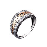 Женское серебряное кольцо с куб.циркониями с золотой вставкой, 112851