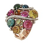Женское золотое кольцо с бриллиантами и турмалинами, 1547987
