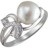 Женское серебряное кольцо с культив. жемчугом и куб. циркониями, 1638867