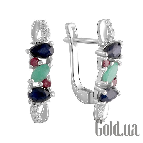 

Серьги Fresh Jewelry, Серебряные серьги с куб. циркониями, изумрудами, сапфирами и рубинами