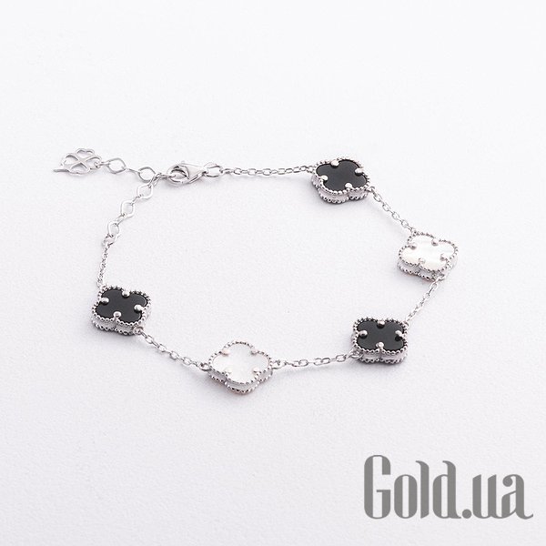 

Женские браслеты Украина, Женский серебряный браслет с ониксами и перламутром, 17