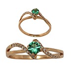 Женское золотое кольцо с бриллиантами и изумрудом, 1547220