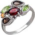 Женское серебряное кольцо с гранатами, раухтопазами, хризолитами и цитрином - фото 1