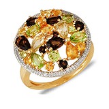 Женское золотое кольцо с бриллиантами и полудрагоценными камнями, 030164