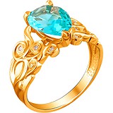 Жіноча срібна каблучка з кристалом Swarovski і куб. цирконіями в позолоті, 1617365