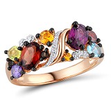 Женское золотое кольцо с бриллиантами и полудрагоценными камнями, 1624789