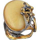 Женское серебряное кольцо с янтарем в позолоте, 1667029