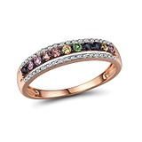 Женское золотое кольцо с бриллиантами, сапфирами и гранатом, 1718997