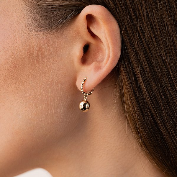 Серьги-конго из желтого золота с шариками onxс09795 – изображение 4