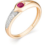 Женское золотое кольцо с бриллиантами и рубином, 1606358