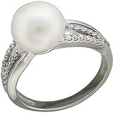 Женское серебряное кольцо с культив. жемчугом и куб. циркониями, 1614806