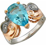Женское серебряное кольцо с кристаллом Swarovski и куб. циркониями в позолоте, 1617366